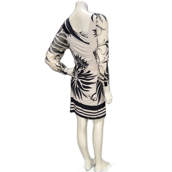 ANALILI Black White Silk Floral Dress Sheer Long Sleeve Slip Lined l Sz L *READ* - Picture 3 of 10